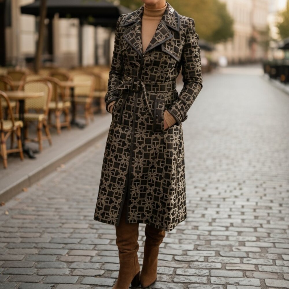 Karen Millen Logo Jacquard Belt Trench Coat